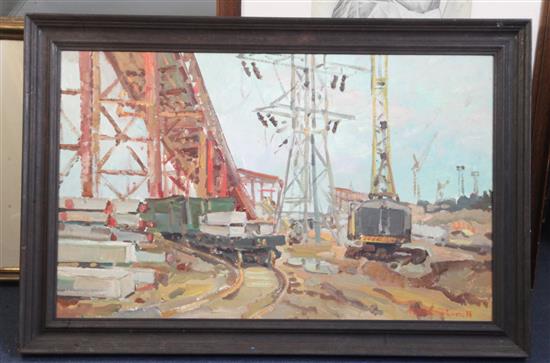 Nicolai Pavlovich Tolkounov (1917-1996) Industrial scene 19 x 31in.